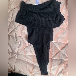 Y2K Free People Black Cowl Neck off shoulder knit bodysuit
